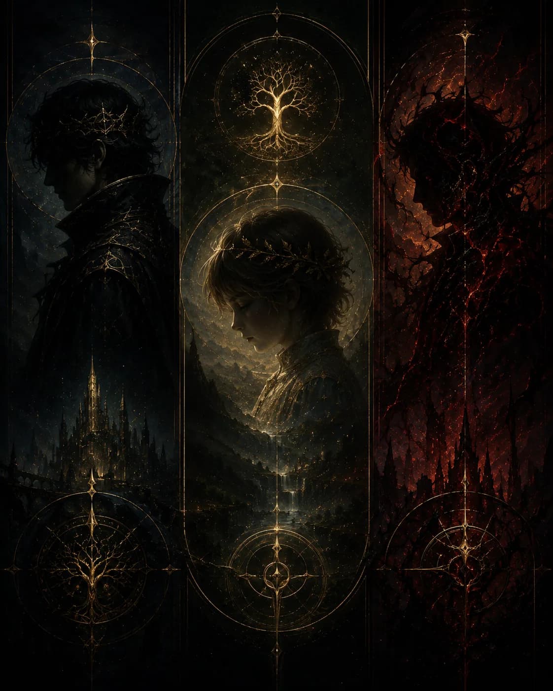 Dark triptych preview of Bellovore figures